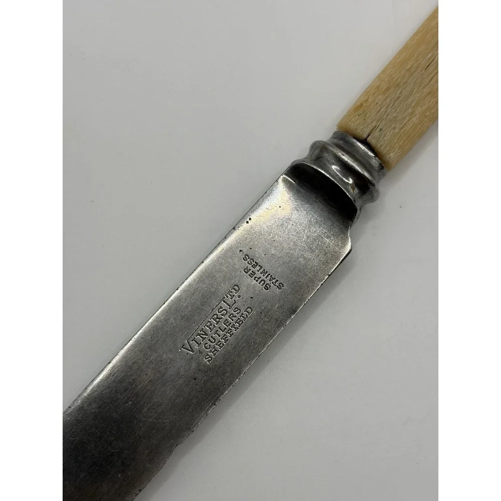 Vintge England Sheffield Steel Products Butter / Dessert Knife Wood Handle